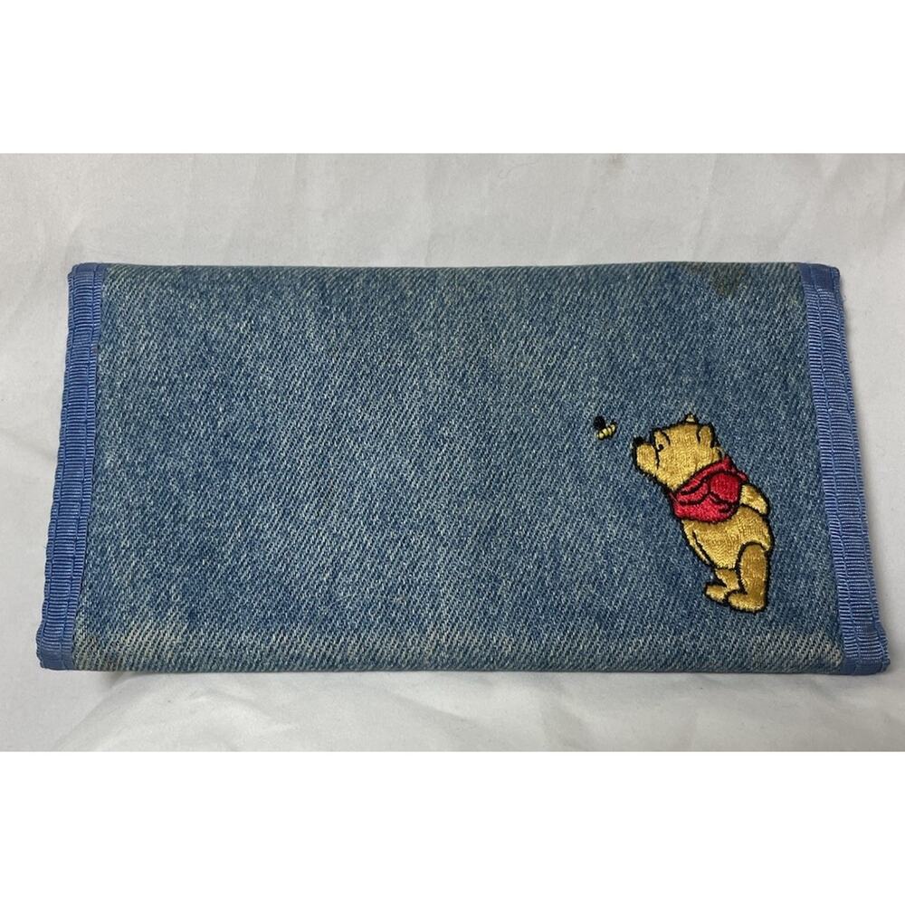 Vtg Winnie The Pooh Disney Store Denim Trifold Wallet Embroidered 90s Y2K